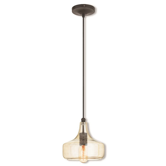 Livex Art Glass 8" 1 Light Mini Pendant, English Bronze/Champagne