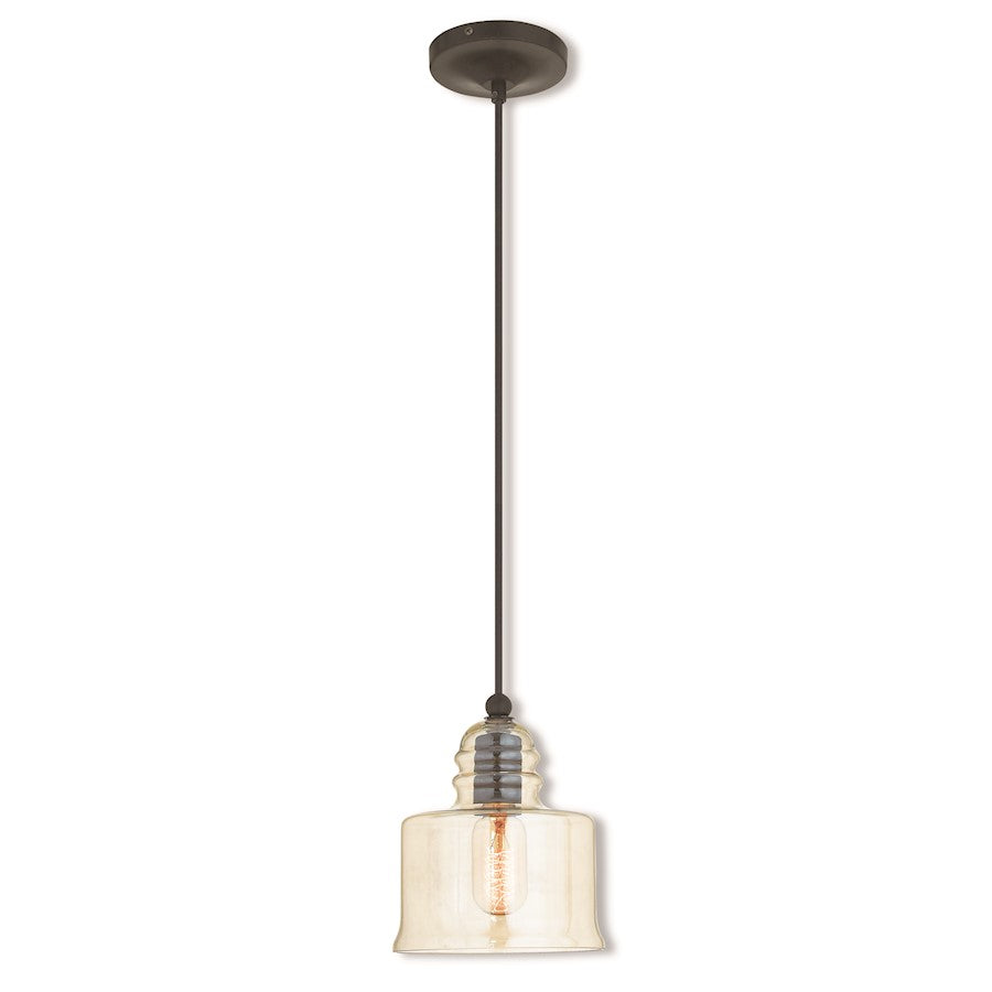 Livex Art Glass 6.75" 1 Light Mini Pendant, English Bronze/Champagne