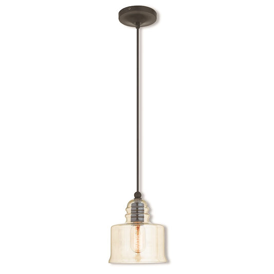 Livex Art Glass 6.75" 1 Light Mini Pendant, English Bronze/Champagne