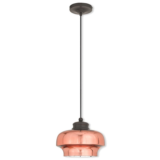 Livex Art 1 Light Mini Pendant, English Bronze/Copper (Inside Chrome)