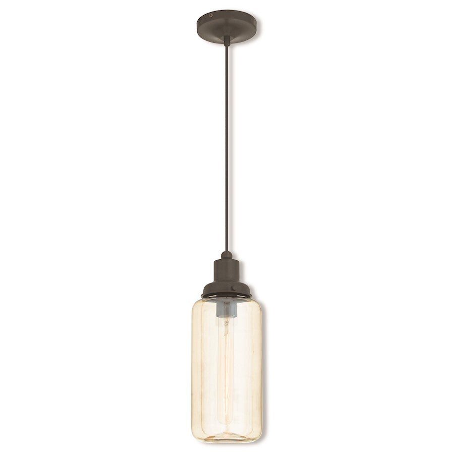 Livex Art Glass 15.5" 1 Light Mini Pendant, English Bronze/Champagne