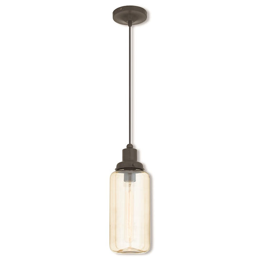 Livex Art Glass 15.5" 1 Light Mini Pendant, English Bronze/Champagne
