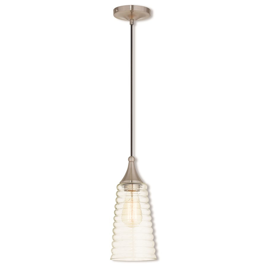 Livex Art 13.5" 1 Light Mini Pendant, Nickel/Clear