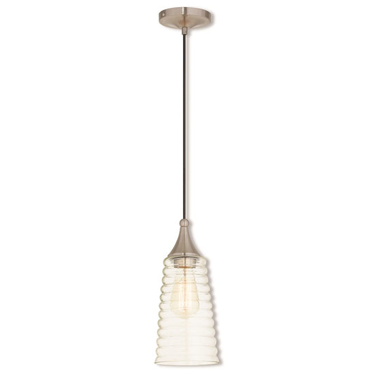 Livex Art 13.5" 1 Light Mini Pendant, Nickel/Clear