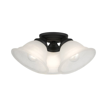 Livex Wynnewood 3 Light Flush Mount, Black/Gray Marble