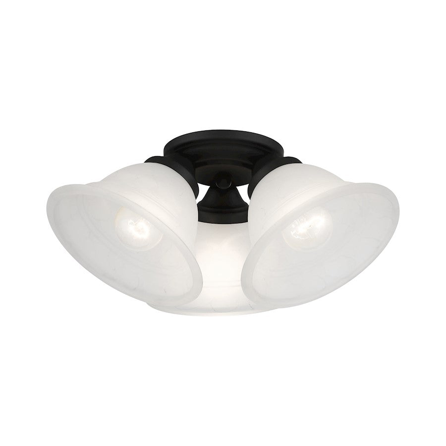 Livex Wynnewood 3 Light Flush Mount, Black/Gray Marble
