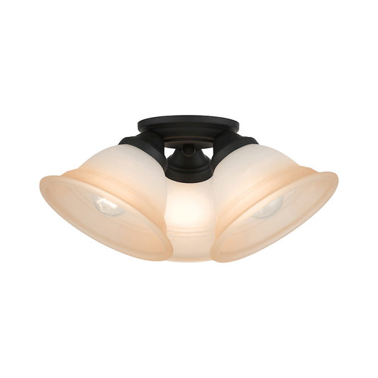 Livex Wynnewood 3 Light Flush Mount, Black/Sunrise Marble