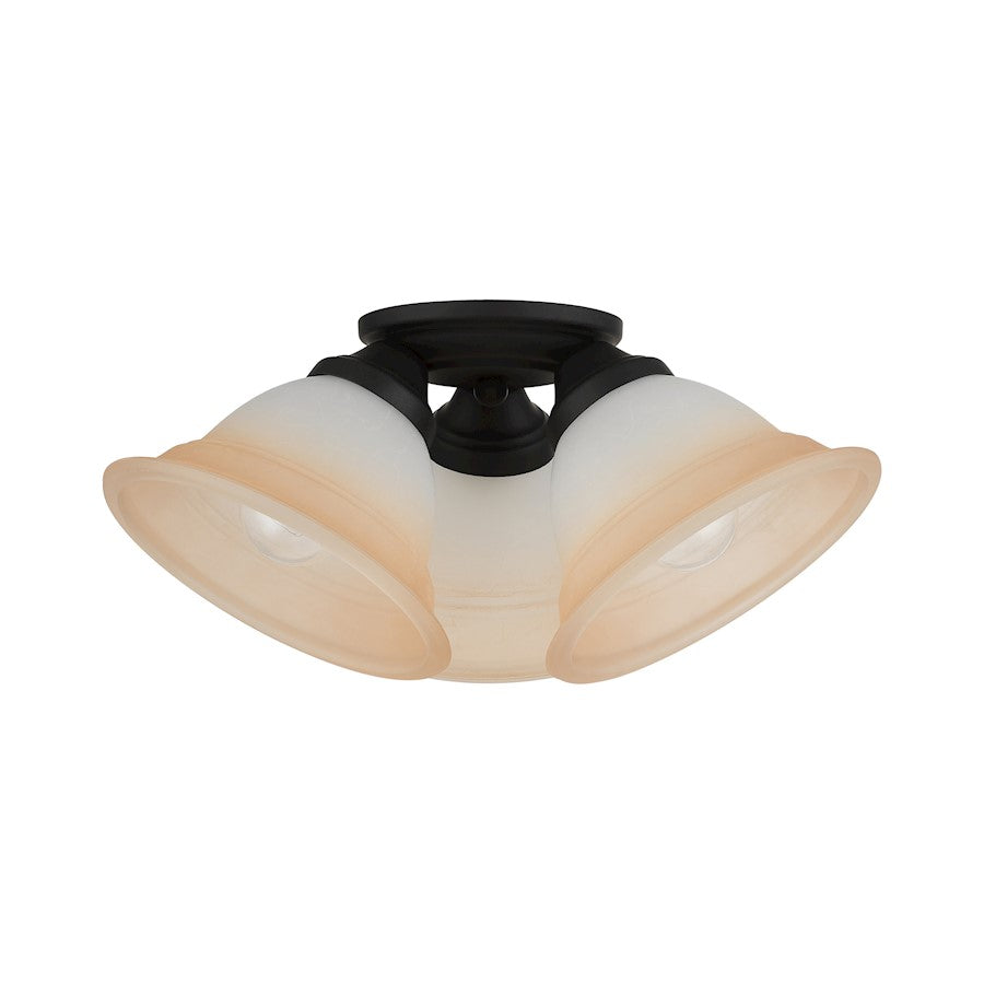 Livex Wynnewood 3 Light Flush Mount, Black/Sunrise Marble