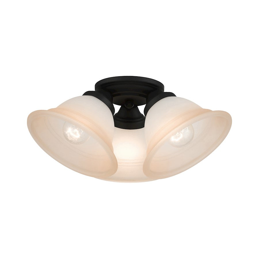 Livex Wynnewood 3 Light Flush Mount, Black/Sunrise Marble