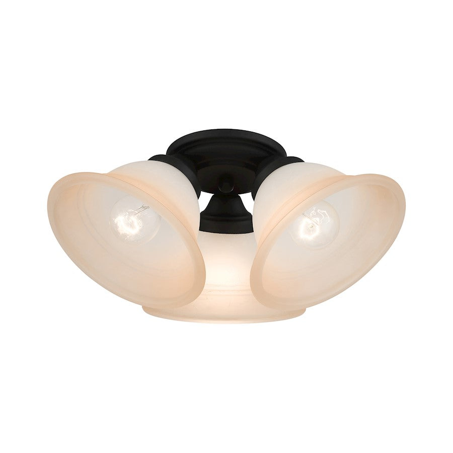 Livex Wynnewood 3 Light Flush Mount, Black/Sunrise Marble