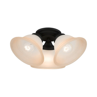 Livex Wynnewood 3 Light Flush Mount, Black/Sunrise Marble