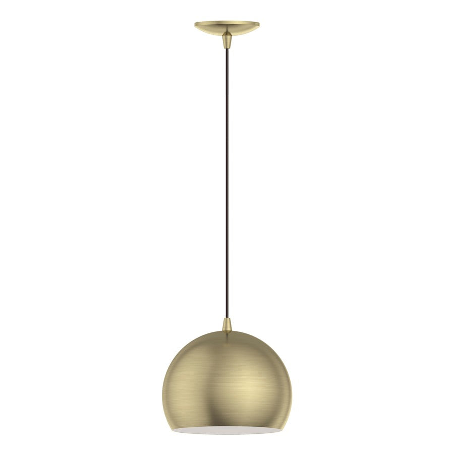 Livex Piedmont 1 Light Pendant, Brass/Brass Metal/White Inside