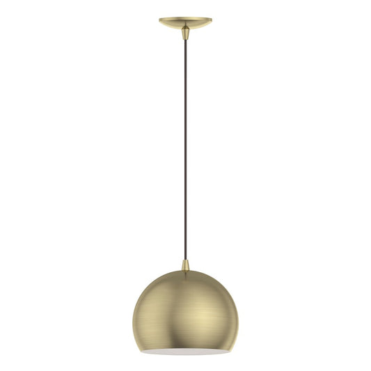 Livex Piedmont 1 Light Pendant, Brass/Brass Metal/White Inside