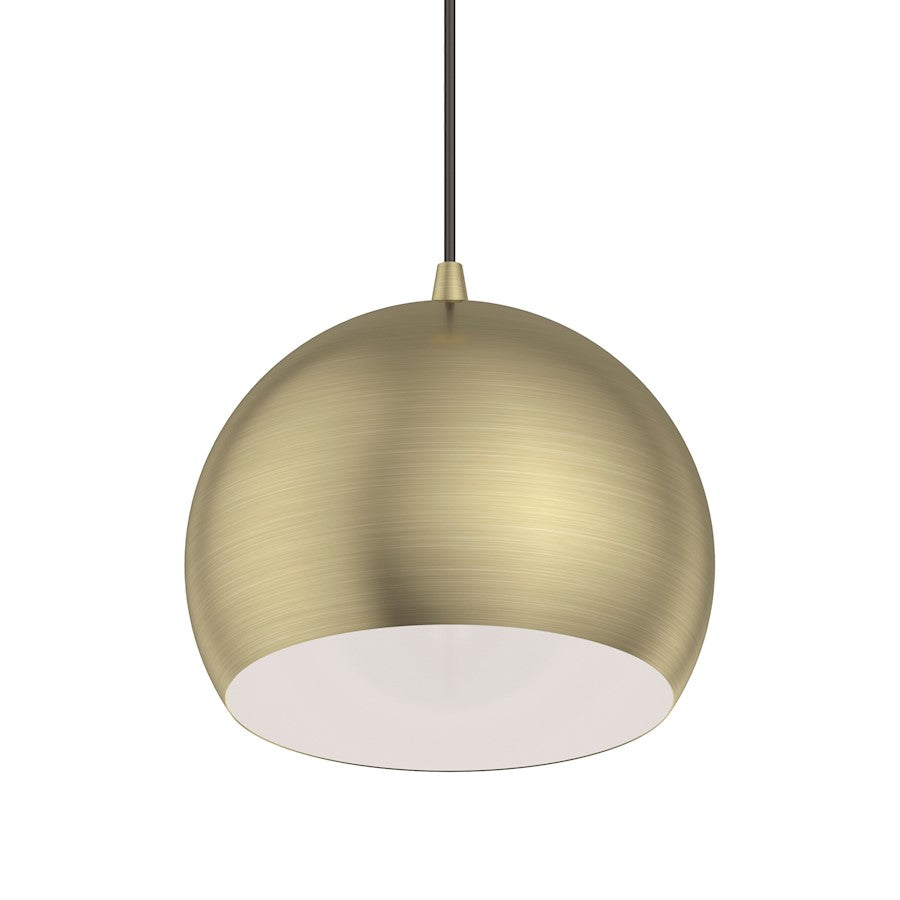 Livex Piedmont 1 Light Pendant, Brass/Brass Metal/White Inside