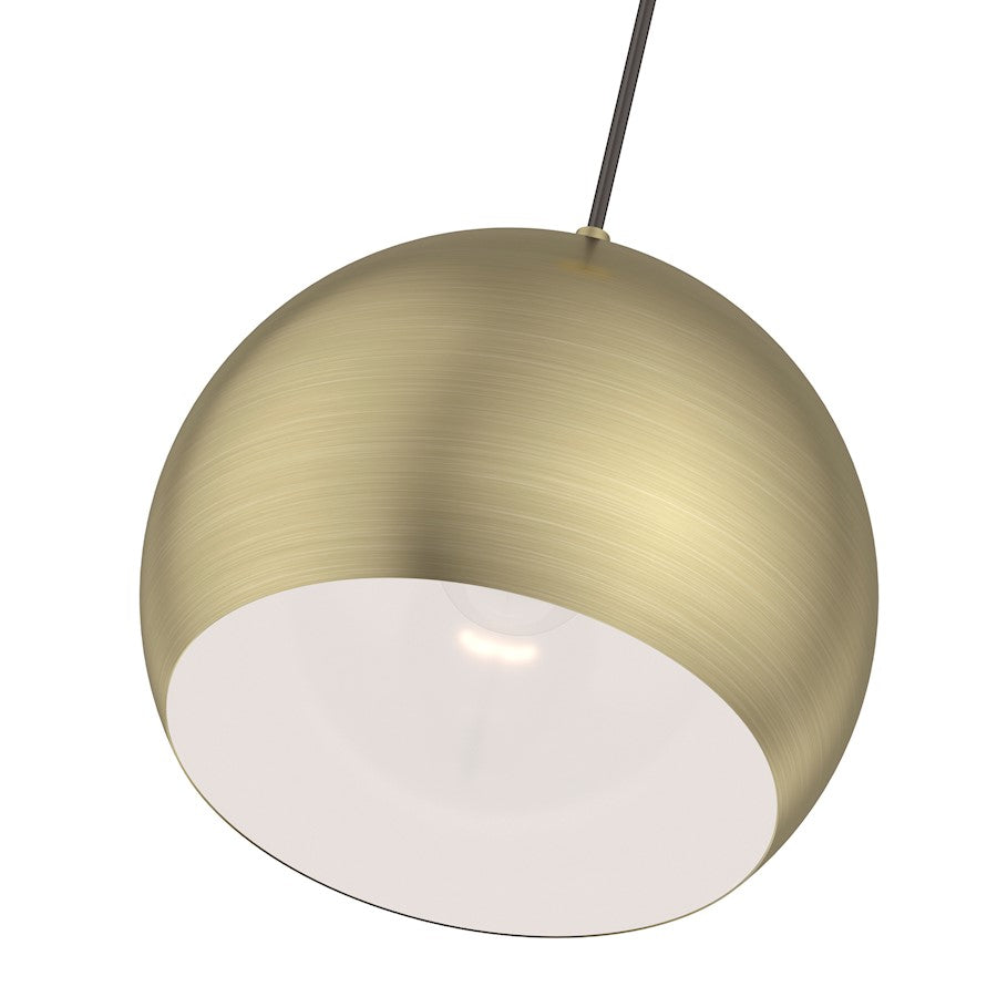 Livex Piedmont 1 Light Pendant, Brass/Brass Metal/White Inside
