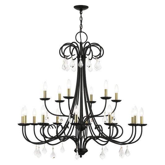 Livex Daphne 18 Lt Extra Large Chandelier, Black/Brass/Clear Crystals