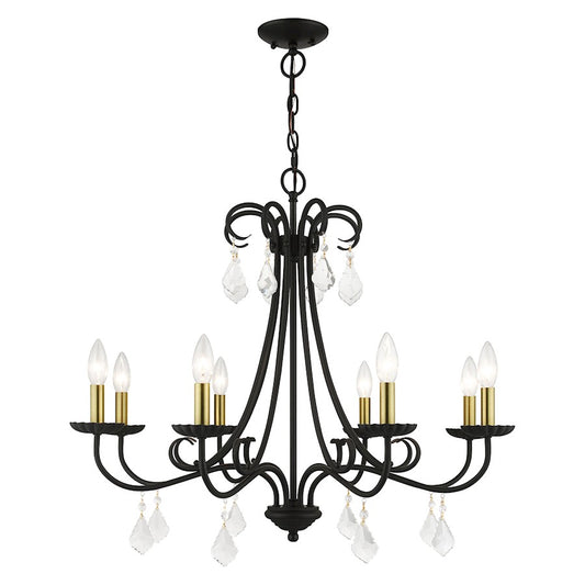 Livex Daphne 8 Light Large Chandelier, Black/Brass/Clear Crystals