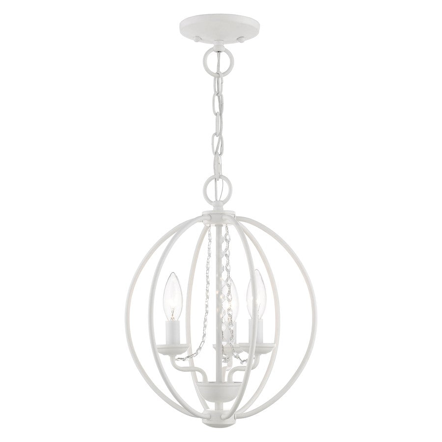 Livex Arabella 3 Light Globe Mini Chandelier/Semi-Flush, WH/Crystals