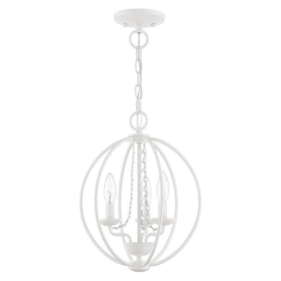 Livex Arabella 3 Light Globe Mini Chandelier/Semi-Flush, WH/Crystals