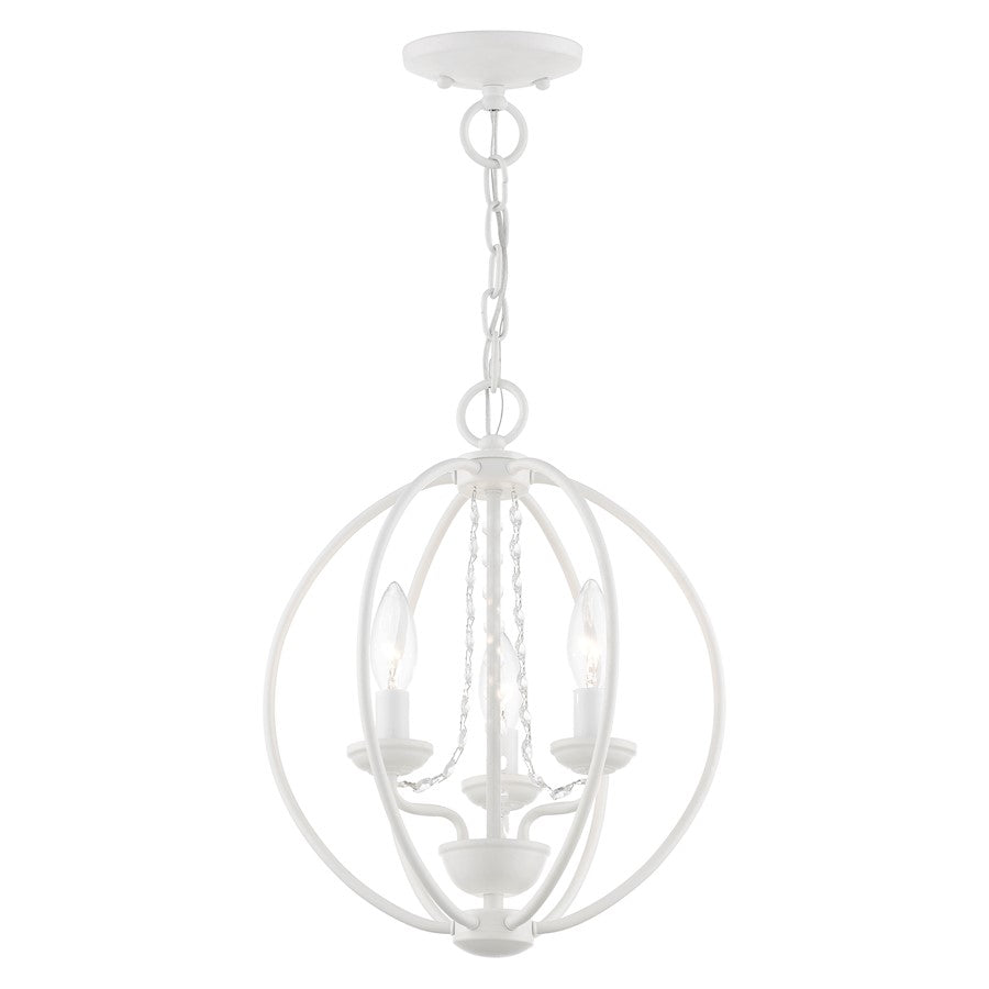 Livex Arabella 3 Light Globe Mini Chandelier/Semi-Flush, WH/Crystals