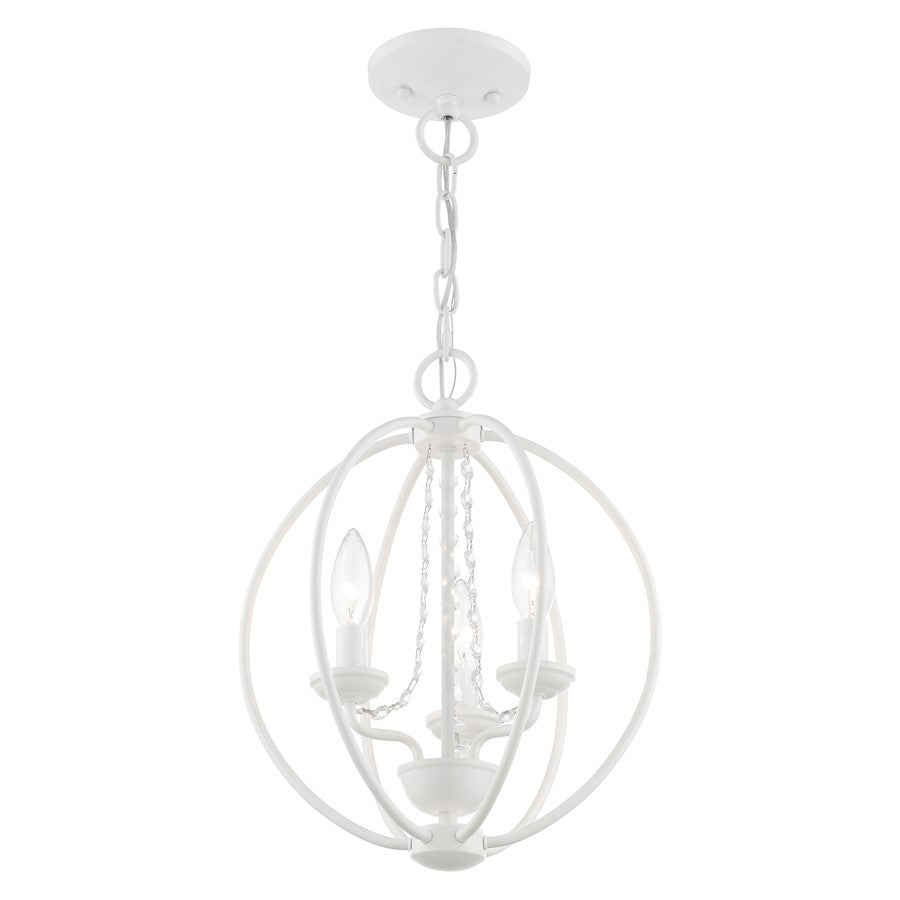Livex Arabella 3 Light Globe Mini Chandelier/Semi-Flush, WH/Crystals