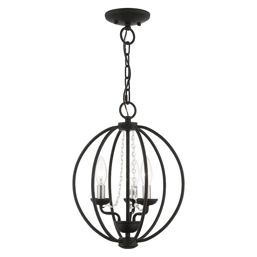 Livex Arabella 3 Light Globe Mini Chandelier/Semi-Flush, BK/NK