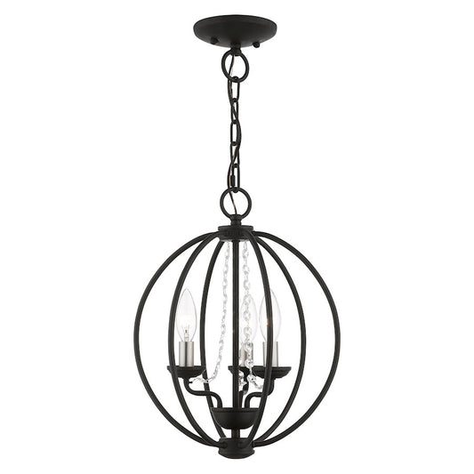 Livex Arabella 3 Light Globe Mini Chandelier/Semi-Flush, BK/NK