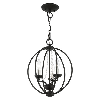 Livex Arabella 3 Light Globe Mini Chandelier/Semi-Flush, BK/NK