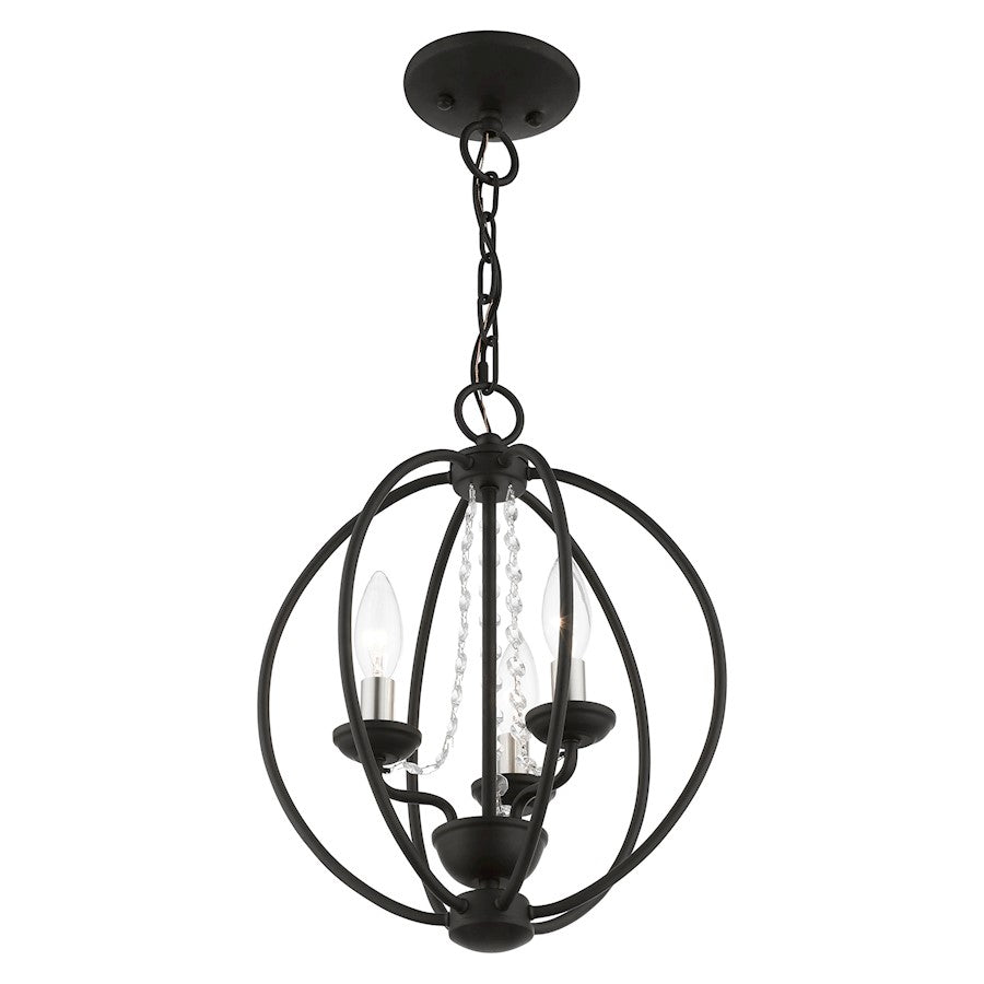 Livex Arabella 3 Light Globe Mini Chandelier/Semi-Flush, BK/NK