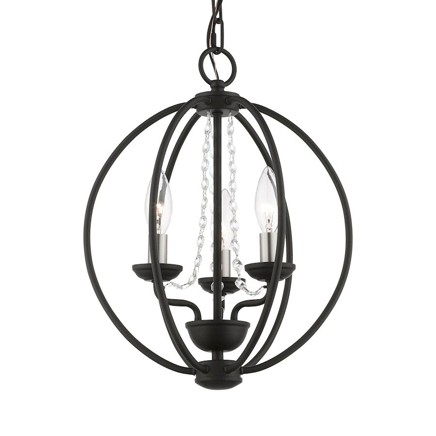 Livex Arabella 3 Light Globe Mini Chandelier/Semi-Flush, BK/NK