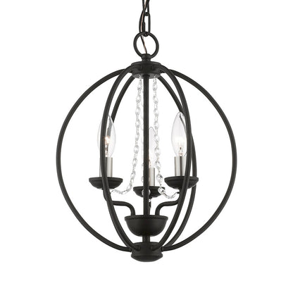 Livex Arabella 3 Light Globe Mini Chandelier/Semi-Flush, BK/NK