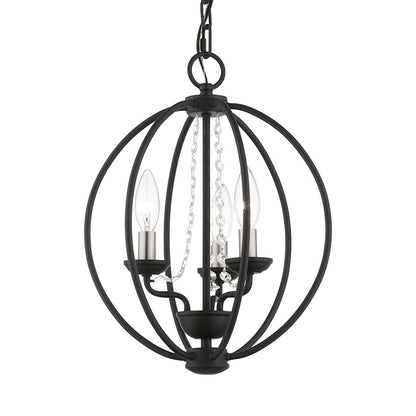 Livex Arabella 3 Light Globe Mini Chandelier/Semi-Flush, BK/NK