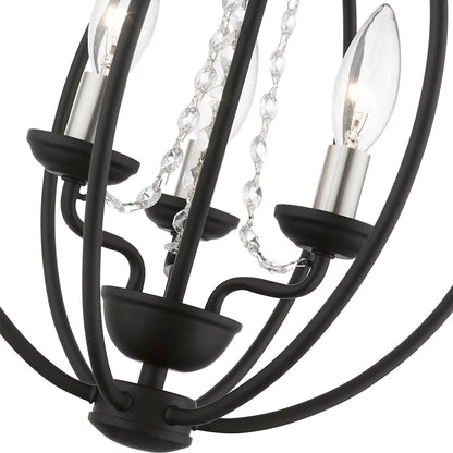 Livex Arabella 3 Light Globe Mini Chandelier/Semi-Flush, BK/NK