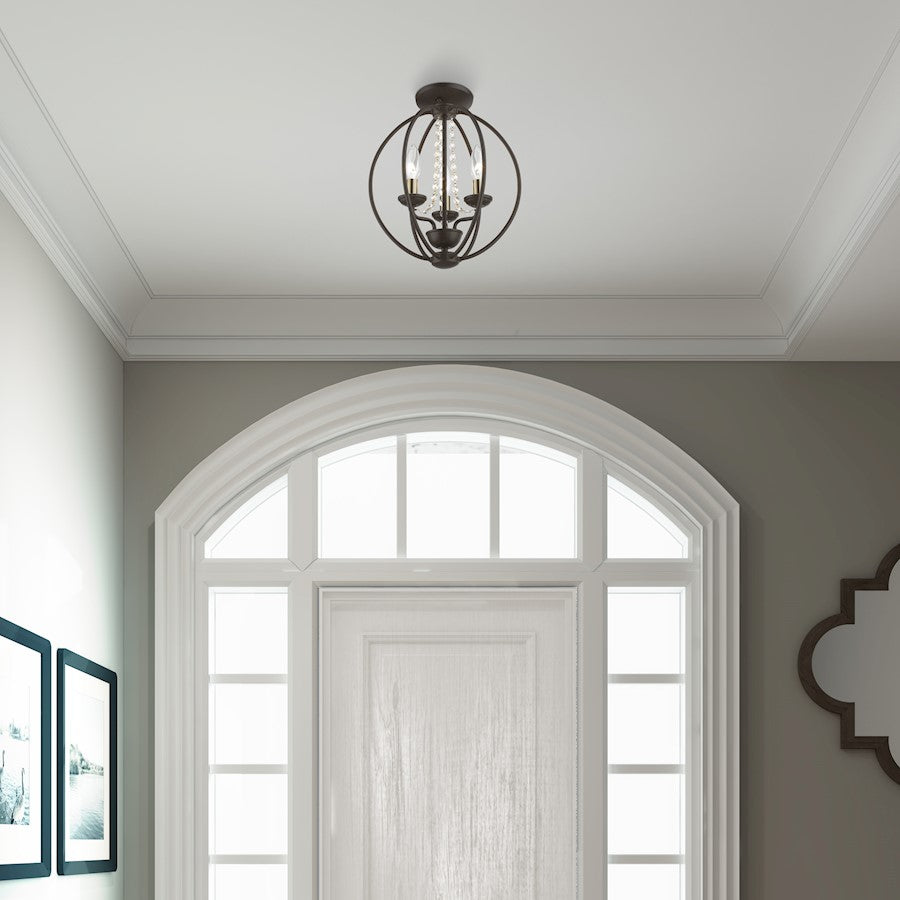 Livex Arabella 3 Light Globe Mini Chandelier/Semi-Flush, BZ/BS
