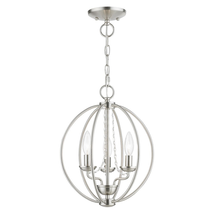 Livex Arabella 3 Light Globe Mini Chandelier/Semi-Flush, Nickel/Clear