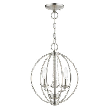 Livex Arabella 3 Light Globe Mini Chandelier/Semi-Flush, Nickel/Clear