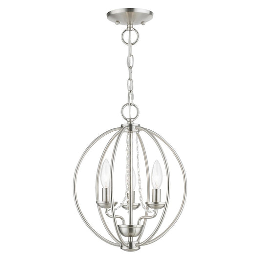Livex Arabella 3 Light Globe Mini Chandelier/Semi-Flush, Nickel/Clear