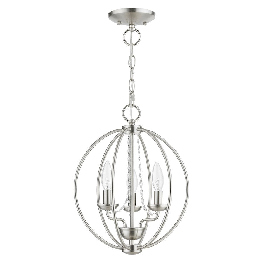Livex Arabella 3 Light Globe Mini Chandelier/Semi-Flush, Nickel/Clear