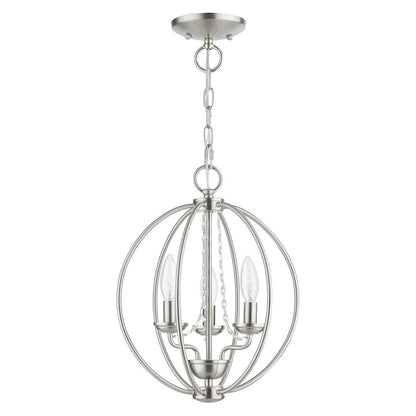 Livex Arabella 3 Light Globe Mini Chandelier/Semi-Flush, Nickel/Clear