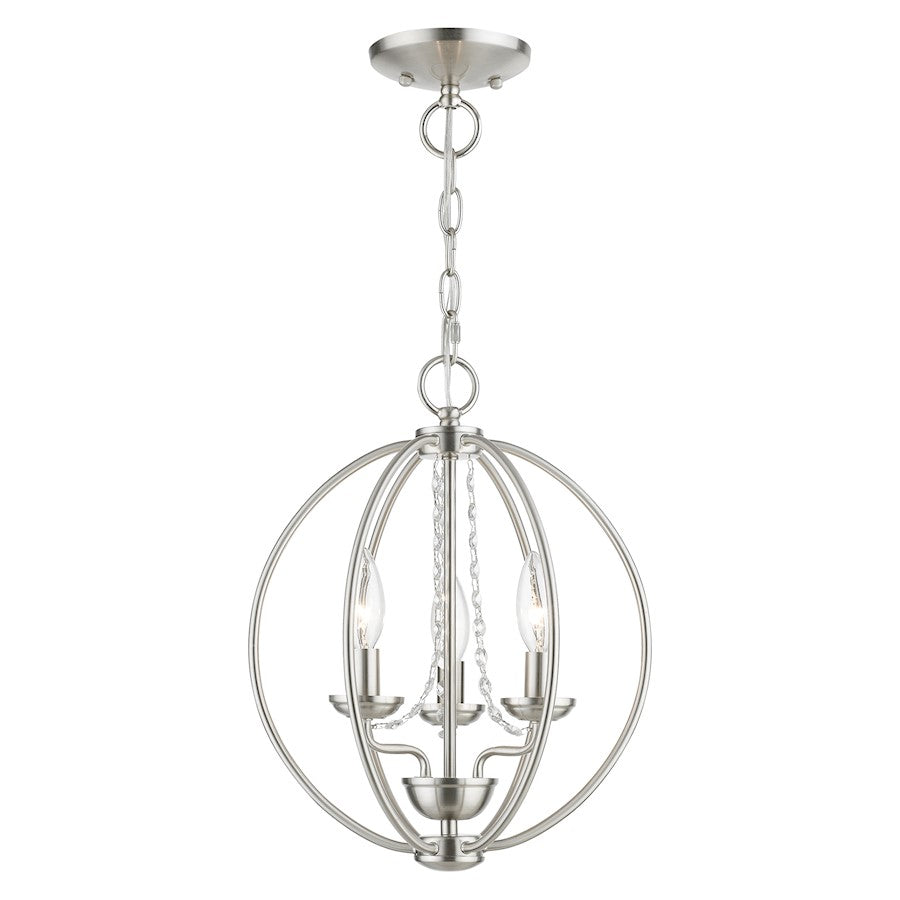 Livex Arabella 3 Light Globe Mini Chandelier/Semi-Flush, Nickel/Clear