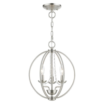 Livex Arabella 3 Light Globe Mini Chandelier/Semi-Flush, Nickel/Clear