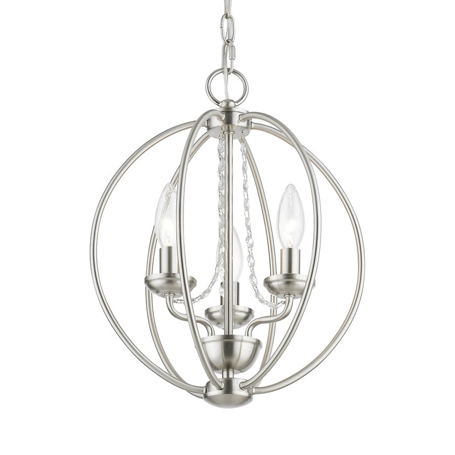 Livex Arabella 3 Light Globe Mini Chandelier/Semi-Flush, Nickel/Clear