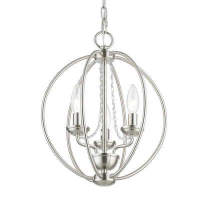 Livex Arabella 3 Light Globe Mini Chandelier/Semi-Flush, Nickel/Clear