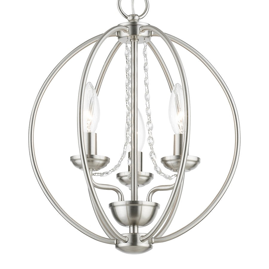 Livex Arabella 3 Light Globe Mini Chandelier/Semi-Flush, Nickel/Clear