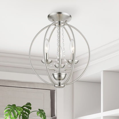 Livex Arabella 3 Light Globe Mini Chandelier/Semi-Flush, Nickel/Clear