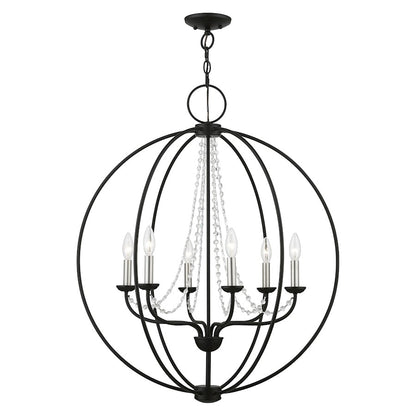 Livex Arabella 6 Light Globe Pendant Chandelier, Black/Nickel/Clear
