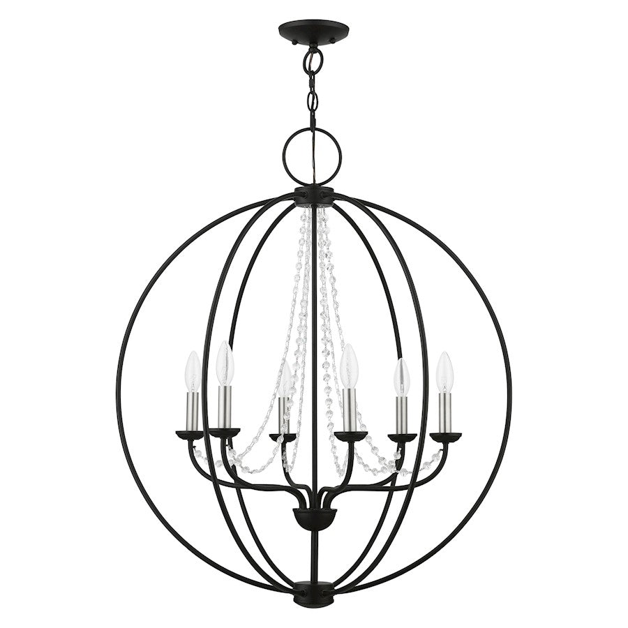 Livex Arabella 6 Light Globe Pendant Chandelier, Black/Nickel/Clear
