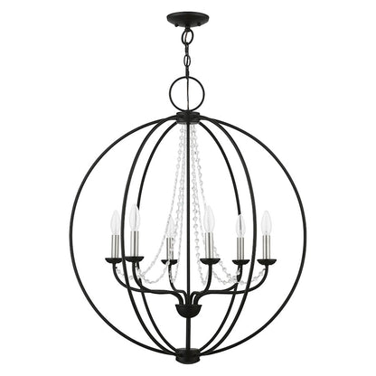 Livex Arabella 6 Light Globe Pendant Chandelier, Black/Nickel/Clear