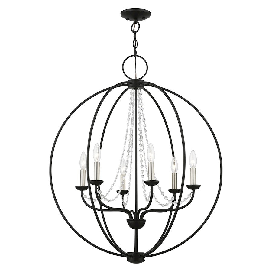 Livex Arabella 6 Light Globe Pendant Chandelier, Black/Nickel/Clear