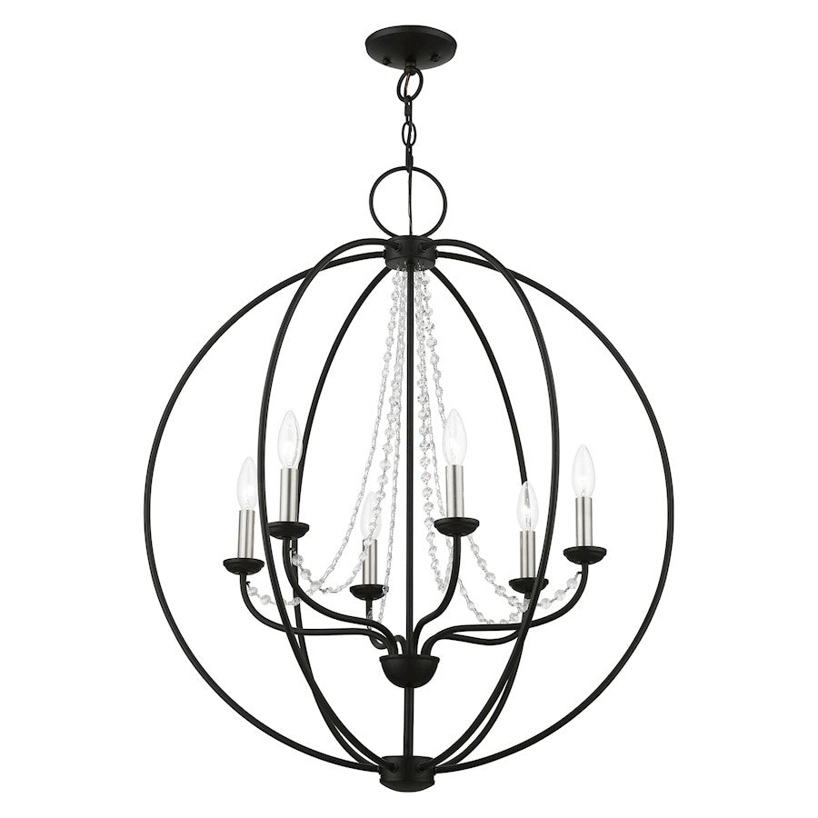 Livex Arabella 6 Light Globe Pendant Chandelier, Black/Nickel/Clear
